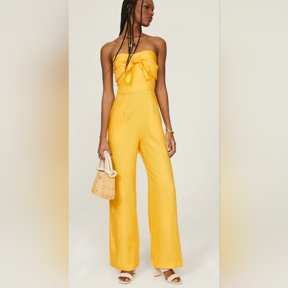 Derek Lam Collective Yellow Strapless‎ Summer Jumpsuit Linen Blend Resortwear 2